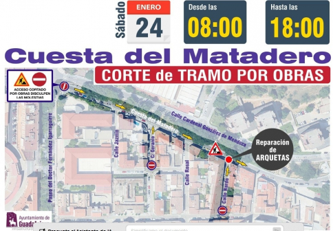 La calle Cuesta del Matadero de Guadalajara se cortará al tráfico estesábado por trabajos de reparación de arquetas