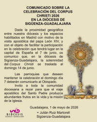 La Diócesis de Sigüenza-Guadalajara traslada la festividad del Corpus ante la histórica llegada del Papa León XIV